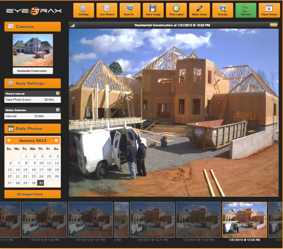 Solar powered construction camera interface